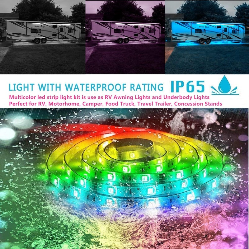 Vbakor RV Awning Lights, 33FT RV Underglow Led Lights Kit, 12V Multi-Color Exterior Neon Accent Underbody Strip Lights for Camper Motorhome with Extension Cable, Music Sync, Waterproof - Image 4
